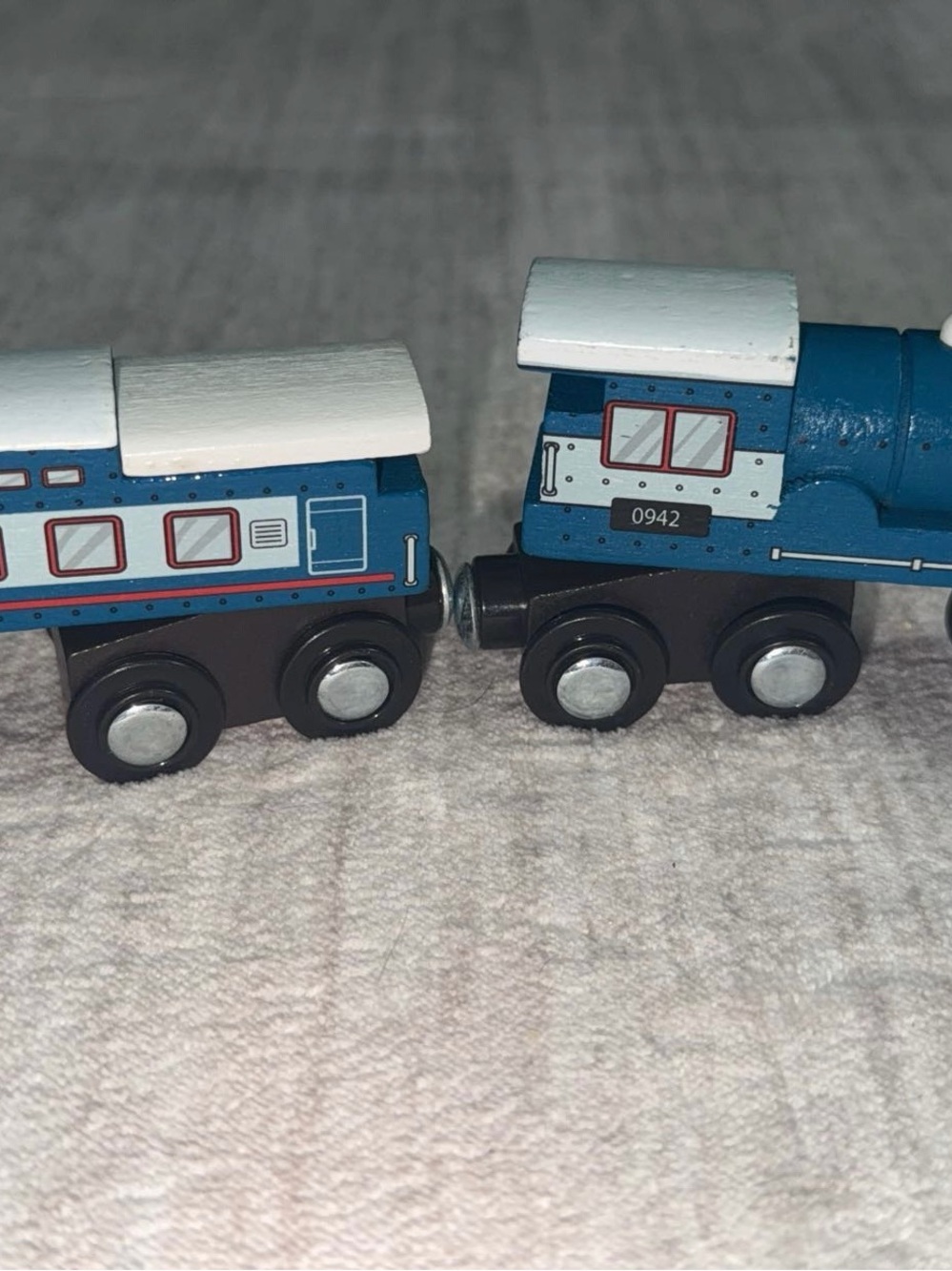 Blue Wooden Train Engine and Car Set - Kids Toy Vehicle
